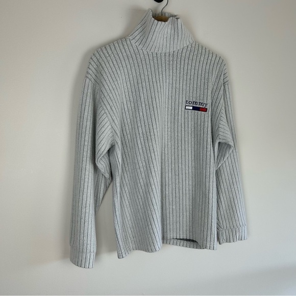 Vintage Y2K Tommy Hilfiger Grey Turtle Neck Ribbed Sweater Size S - Picture 5 of 5